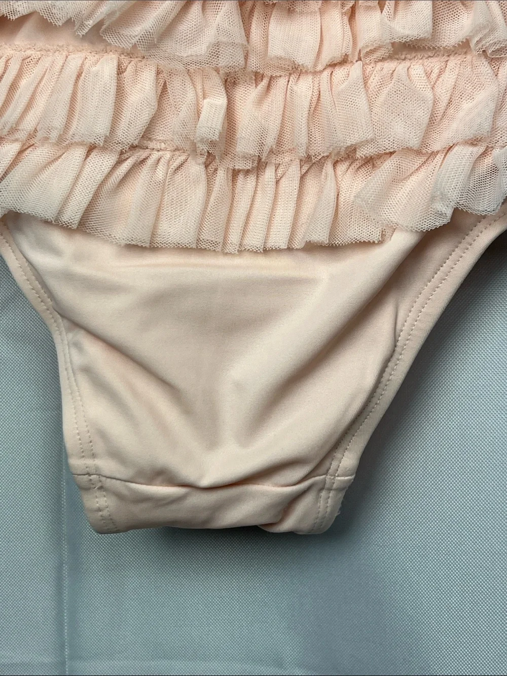 Baby Gap Peach ruffled one piece swimsuit size 6-12 months